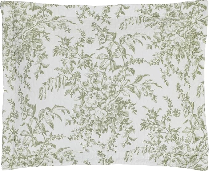 Laura Ashley - Twin Quilt Set, Reversible Cotton Bedding with Matching Sham, Lightweight Home Decor for All Seasons (Bedford Green/Off-White, Twin)