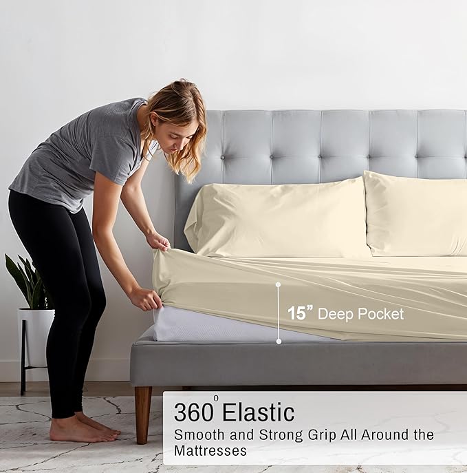 RUVANTI 100% Organic Cotton Sheets Twin XL, Percale Weave, GOTS Certified, 3-Piece Set, Deep Pocket 15", Crisp & Breathable, Soft Durable Bedding, Sábanas Algodón Orgánico – Cloud Cream