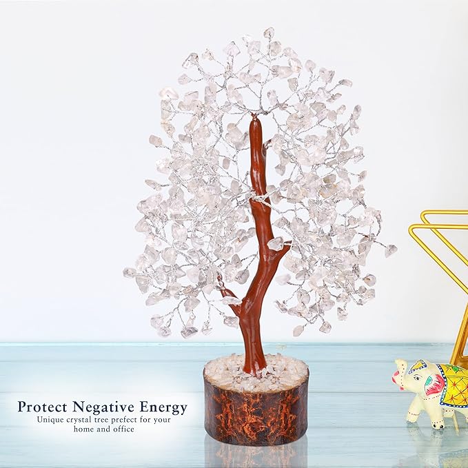 YATHABI Clear Quartz - Crystal Tree - Gemstone - White Money Tree - Chakra Tree - Quartz Crystal - Crystal Bonsai Tree - Tree of Life Decor - Spiritual Item - Crystal Gift - Stone Tree