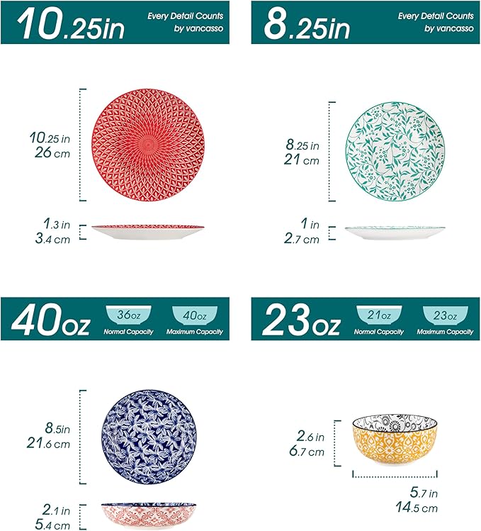 vancasso SELENE Plates and Bowls Set for 6, 24 Pieces Dinnerware Sets, Mircowave and Dishwasher Safe Dishes Set, Porcelain Muted Dinnerware