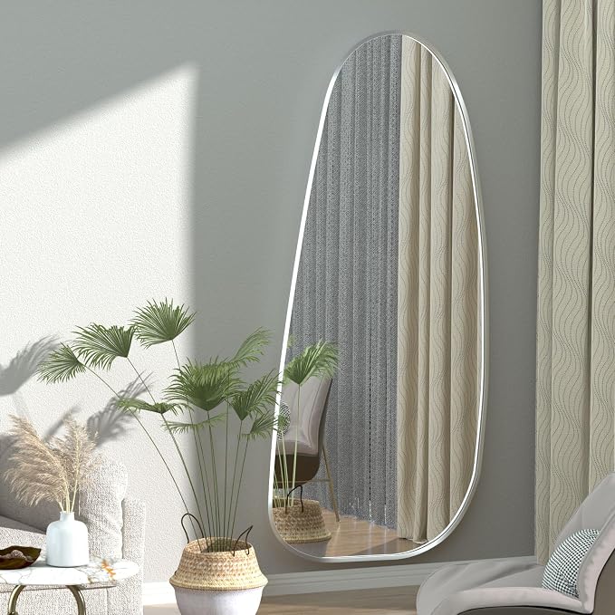 47"x22" Irregular Wall Mirror Silver Asymmetrical Shaped Aluminum Alloy Framed Mirror for Living Room Bathroom Bedroom Entryway Fireplace