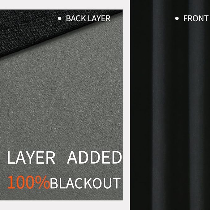 Joydeco Blackout Curtains 96 Inches Long 2 Panels Burg, Room Darkening Curtains for Bedroom, 100% Black Out Textured Thermal Drapes Privacy Protection 2 Panels Set(W52 x L96 Inch, Black)