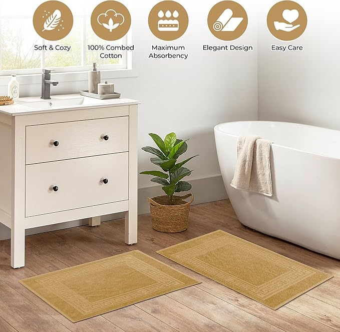 Superior Hotel & Spa Quality Bath Mat Set of 2, Made of Long-Staple Combed Cotton, Durable and Washable Bathroom Mat 2-Pack - Toast, 22" x 35" each