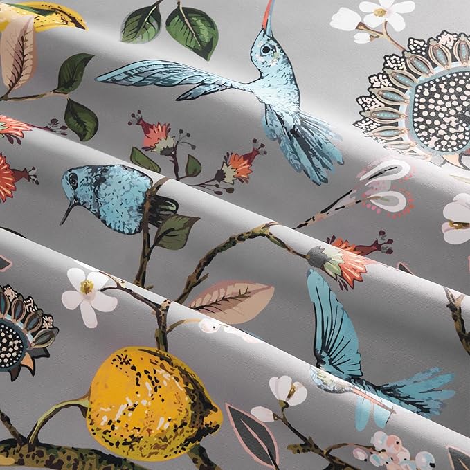 Grey Floral Curtains for Living Room Bedroom, Aesthetic Unique Rustic Pinch Pleated Drapes Cottagecore Flower Printed Modern Farmhouse Window Treatment 63 Inch Length 2 Panels