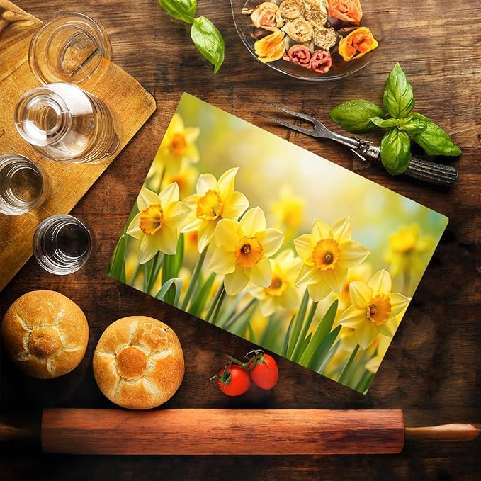 Daffodil Floral Pattern Flower Love Kitchen Glass Cutting Board Decorative Valentine's Mother's Day Gift For Her Flowers (Daffodil)