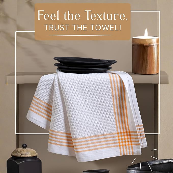 Waffle White & Mustard Yellow Set of 4 Kitchen Towels, 100% Cotton, 16x26 inches, Soft and Durable Dish Towel, Quick Dry Dishcloths, Ideal for Drying Dishes, Cleaning, Wiping