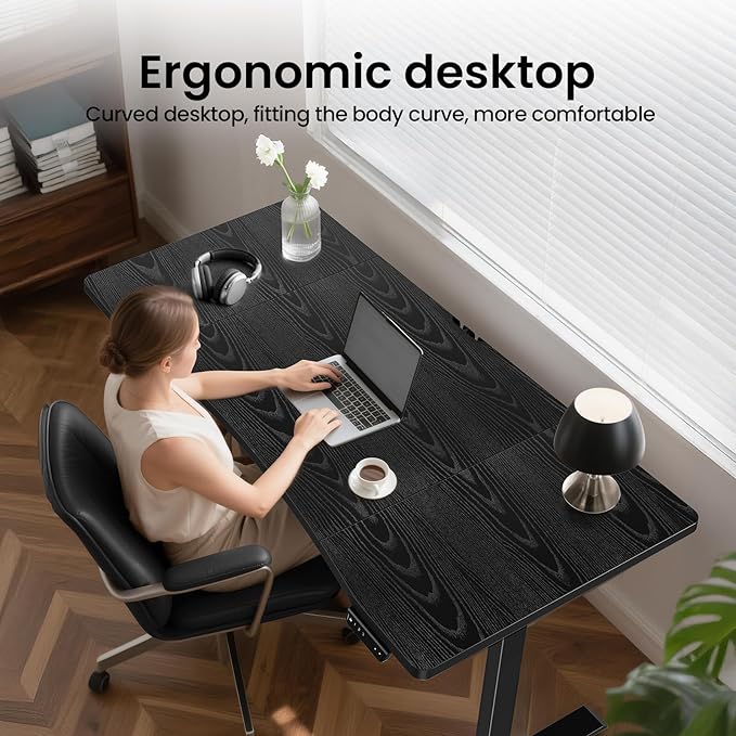 Veken 63 x 28 Inch Electric Standing Desk, Sit to Stand Up, Work Home Office Computer Table for Study, Walking Pad, Writing, and Games, Wooden Desktop Desks, Black