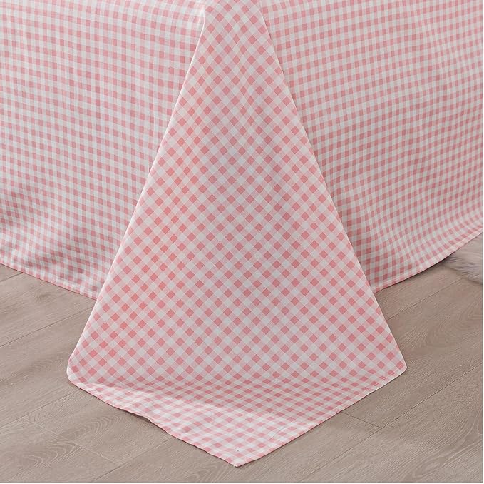 FADFAY Pink Plaid Twin Size Sheets 100% Cotton Geometric Checker Bedding Teens Grid White Gingham Pattern College Bedding Deep Pocket Sheets with 2 Pillowcases Ultra Soft 4pcs, Twin Size