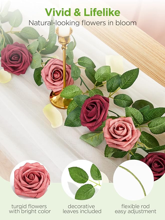 InnoGear Artificial Flowers, 50 Pcs Shades of Dusty Foam Fake Roses Bulk with Stems for Decoration DIY Wedding Bouquets Centerpieces Bridal Shower Party Christmas Tree