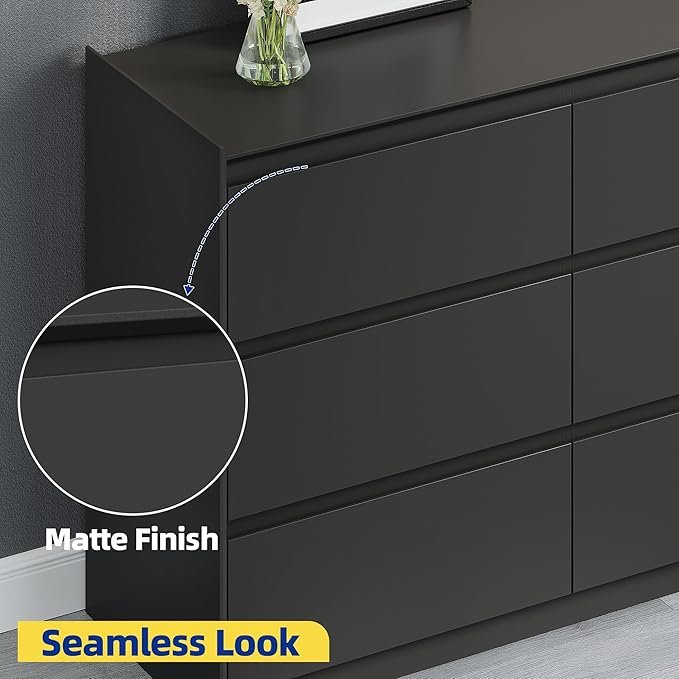 Black Dresser for Bedroom, 62" Wide Chest of Drawers, Modern 9 Drawer Storage Organizer for Closet, Hallway, or Living Room