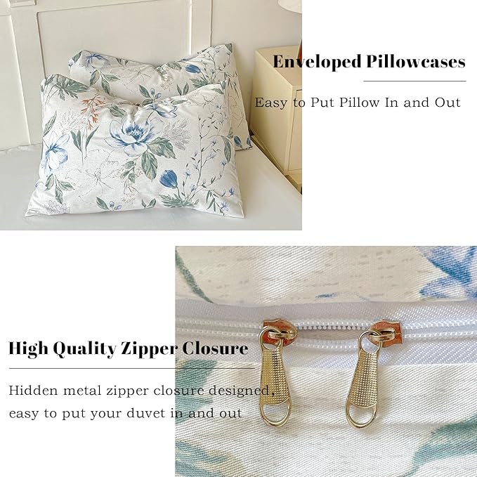 EAVD Queen Cotton Duvet Cover Chich Shabby Garden Floral Duvet Cover Set Fresh Spring Colorful Florlal Bedding Set with 2 Pillowcases Fresh Reversible Botanical Comforter Cover with Zipper