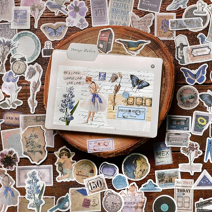 Maxleaf Vintage Washi Sticker Set, 400PCS Floral Retro Nostalgic Ephemera Stickers for Scrapbooking Journaling DIY Crafts Planner Diary Album Handmade Work Journal Envelope Gift Wrapping