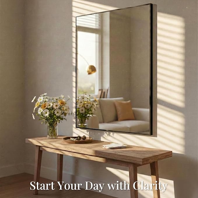 40"x30" Black Bathroom Mirror for Wall, Shatterproof Tempered Glass, Rectangle Narrow Frame Large Vanity Mirror, H/V Wall-Mounted