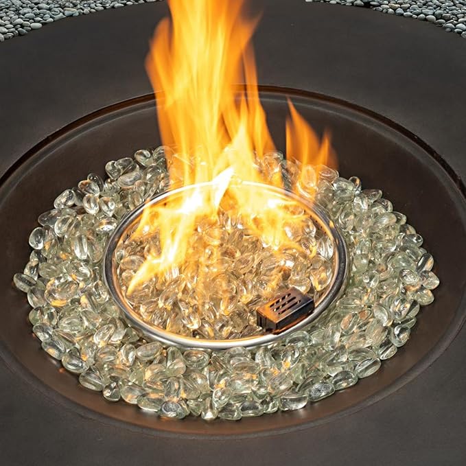 36-Inch Round Outdoor Fire Pit Table, Light Grey Stone Concrete, Modern Contemporary Style with Hidden Tank Storage (Light Grey, One Size)