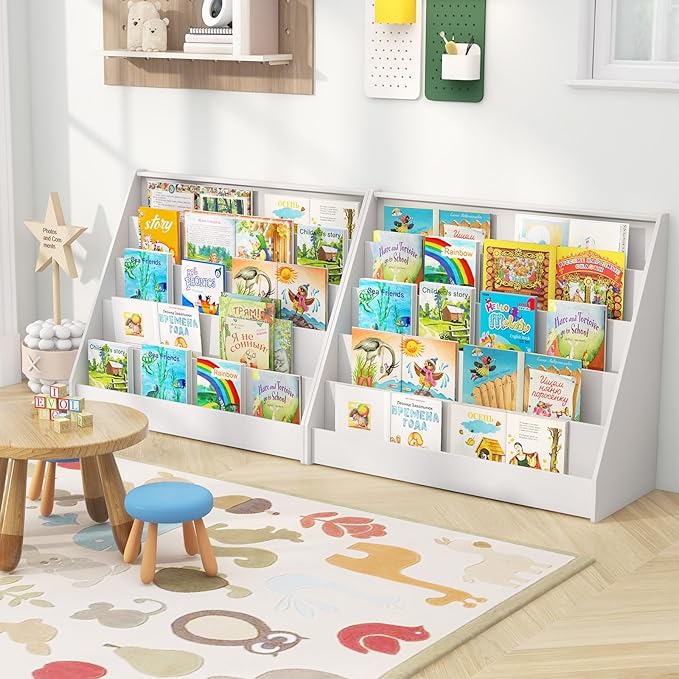 HONEY JOY Kids Bookshelf, 5-Tier Wooden Toddler Bookcase, Children Book Rack & Magazine Display Shelf, Toy Storage Organizer, Book Shelf for Kids Rooms, Playroom, Nursery, Classroom (White)