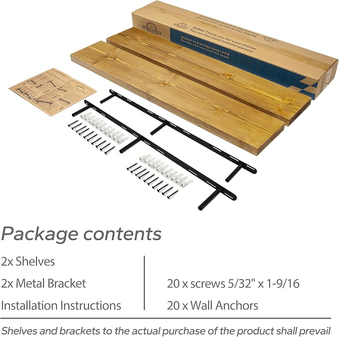 BGMG Wood Floating Shelves for Wall 60 inch Set of 2, Rustic Wooden Wall Mount Shelves for Living Room Bedroom Kitchen Farmhouse-60x6.7x1.75 inch- Gold Oak