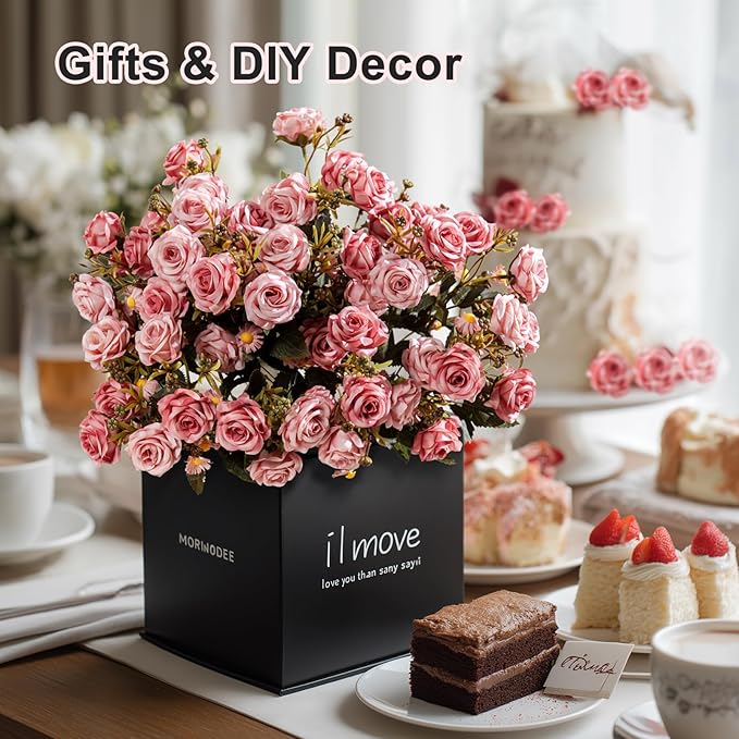 Artificial Rose Flowers for Outdoor 4 Bundles Rose Bouquet with Daisy Faux Flowers UV Resistant for Home Indoor Outside Garden Porch Window Box Balcony Yard Porch Fall Decor (Pink)