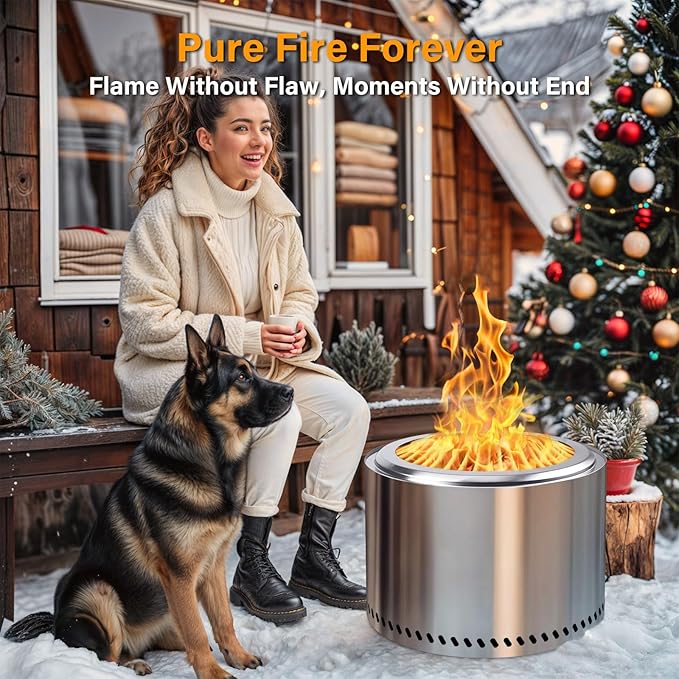 HGD 20 Inch Smokeless Patio Fire Pit, Outdoor Wood Burning Stove, Stainless Steel Firepit for Backyard, Patio, Garden, Picnic