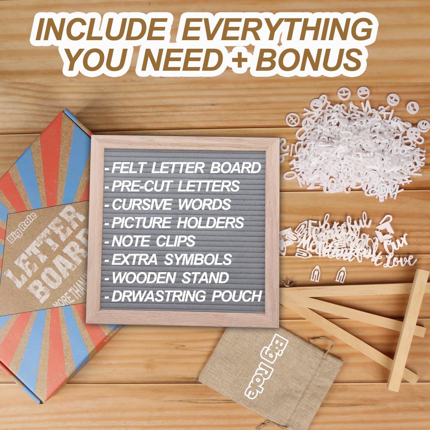 Skiennix Felt Letter Board - 10x10in Changeable Message Board with Precut Letters | Gray Felt & Oak Frame