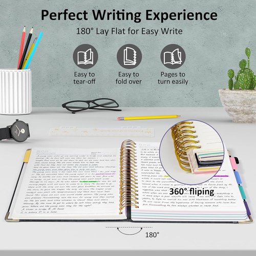Regine Switzerland Hardcover Spiral Notebook - 8"x10" Large B5 Journal with Removable Dividers, 300 Pages, Black