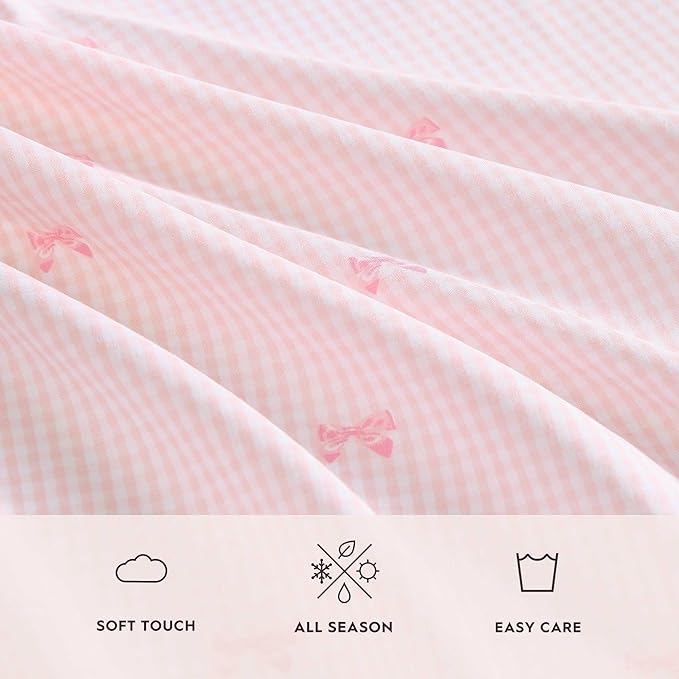 Laura Ashley Kids - Queen Sheet Set, Soft & Wrinkle-Resistant Toddler Bedding Set, Deep Pockets, Girl Bed Sheets with Matching Fitted Sheet & Pillowcases (Tiny Bows Pink)