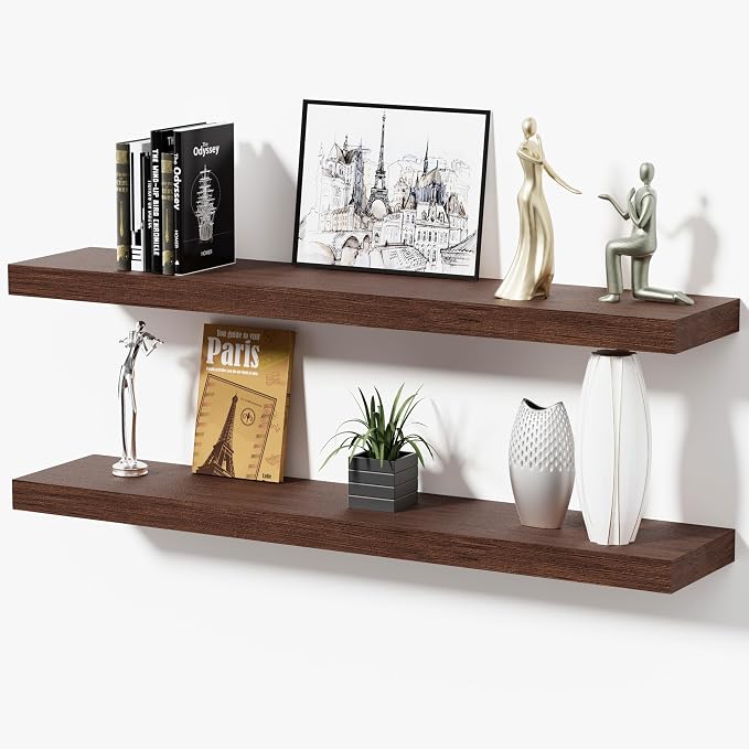 Floating Shelves for Wall, Bathroom Shelves Over Toilet, Wall Shelves & Book Shelf for Room, Hanging Shelf, Modern Wooden Mounted Floating Shelves, 36x7x1.5 in (Walnut-Like, Set of 2)