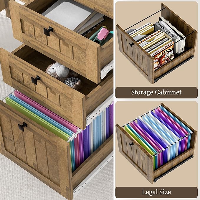 Executive Desk, Farmhouse Computer Desk with Drawers & Cabinet, Home Office Desk for Work Study Writing Workspace (Light Brown, 45")