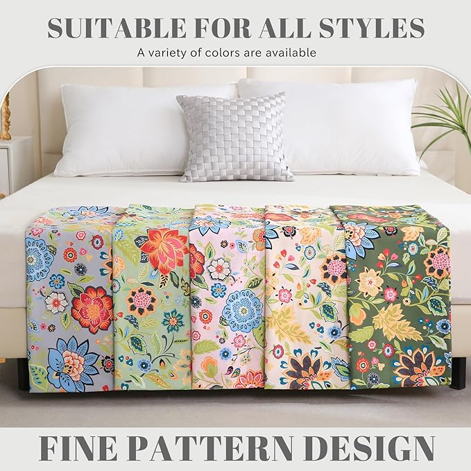 Bedlifes King Sheet Set Ultra Soft, Breathable, Silky Flower Deep Pocket 100% Microfiber Bedding, 4 Piece King Size Floral