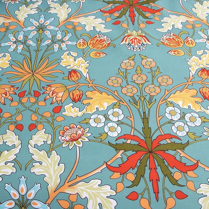 Nayoroom Vintage Floral Duvet Cover Set King Size Vibrant Boho Yellow Orange Flowers Printed on Teal Blue Comforter Cover 3Pcs Soft Microfiber Garden Style Bedding Set with Zipper Closure