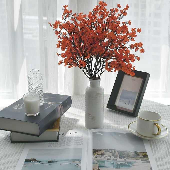 Mandy's Coral Artificial Baby’s Breath Flowers European 6 Bundles Silk Gypsophila with Bendable Stems for Fall Thanksgiving & Christmas Centerpiece Wedding Decor and Table Arrangements