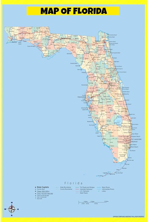 Map Of Florida Style A - Laminated 20x30 Wall Map Poster | Vivid Colors, Easy to Read, Perfect for Homes & Offices