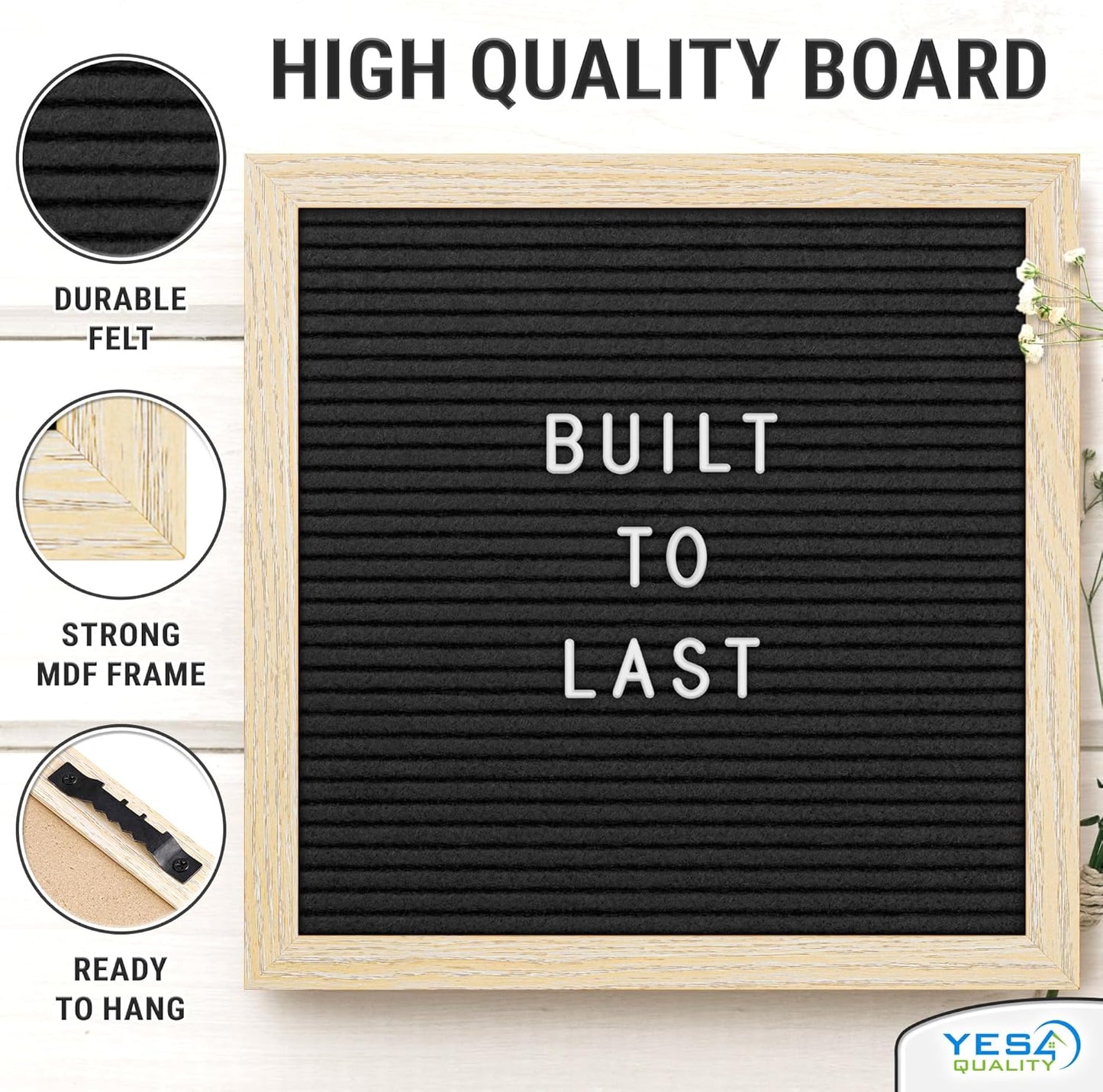Yes4Quality Felt Letter Board - 10x10 Black Customizable Message Board with 170 Letters & Emojis for Home Decor & Office Use