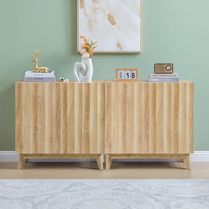 Bifins Sideboard Buffet Cabinet with Storage, 30.7" Mid Century Modern Fluted Storage Cabinet with Doors & Adjustable Shelves for Living Room,Kitchen,Entryway (Natural 1pc)