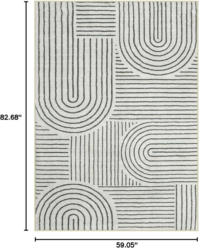 Lahome Abstract Washable Area Rug, 5x7 Rug for Bedroom Non-Slip Soft Living Room Rug, Ultra-Thin Modern Black and White Rug Throw Large Carpet for Dining Room Darrell(5'x7',Black)