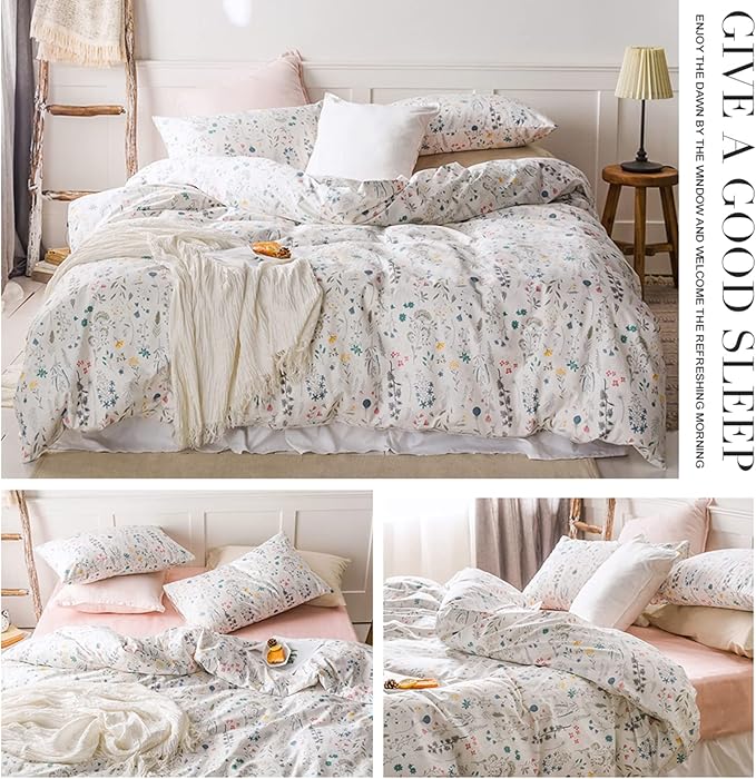 HighBuy 3 Piece Duvet Cover Set Twin Vintage Floral Bedding Set Cotton Printed Duvet Cover Set Ultra-Soft Breathable (1 Duvet Cover + 2 Pillow Shams) (Twin(68"x86"), Flower)