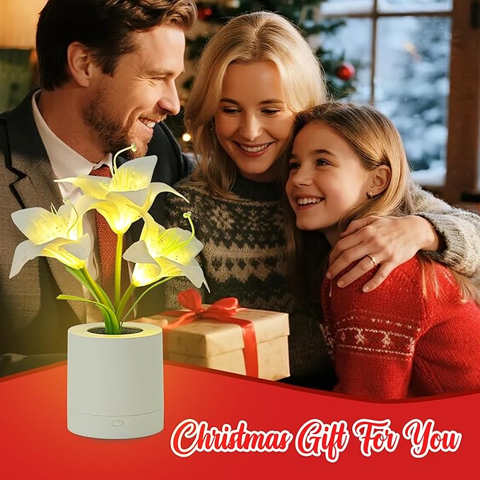 WSYEAR Christmas Birthday Gifts for Women-Fake White Lily Artificial Flower Lamp Night Light for Wedding Party Decor Home Hotel Office Garden Craft Art Decor