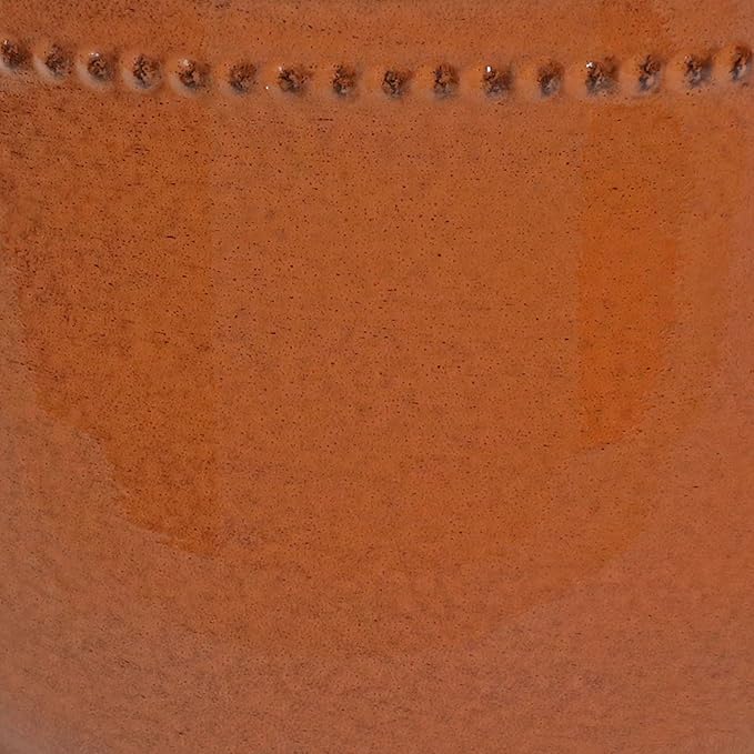 Sunnydaze Michael 14.5" Metal Outdoor Plant Pot Set with Drainage Holes and Rubber Plugs - Chestnut Glaze - Set of 4