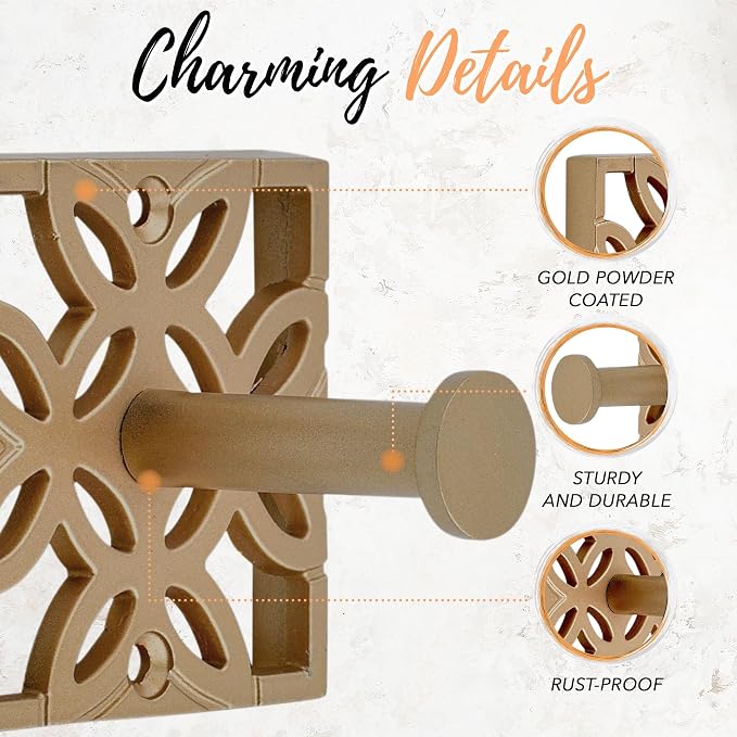 Autumn Alley Antique Gold Hooks, Bathroom Towel Hook, Robe Hook Wall Mounted - Decorative Wall Hooks for Towel, Robe, Coat and Door for Bathroom Modern Unique Style, 2 Pack
