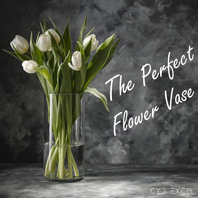 CYS EXCEL (H:12" D:6") Large Cylinder Clear Glass Vase for Wide Bouquet Flower Vase Centerpieces Display Hurricane Floating Candle Holder