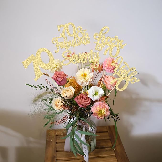 Gyufise 15Pcs 70th Birthday Centerpiece Sticks Seventy Happy 70th Table Flower Centerpieces Sticks Cheers to 70 Floral Decorations for 70th Birthday Party Centerpieces Supplies Gold