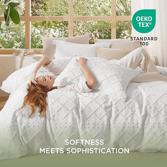 Bedsure Boho Oversized King Duvet Cover - White Breathable & Soft Boho Bedding, Machine Washable Comforter Cover for All Seasons, Includes 1 Duvet Cover 120"x98" with 2 Pillow Shams & Zipper Closure