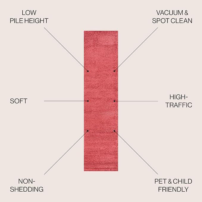 JONATHAN Y Haze Solid Low-Pile Red Runner Rug 2x12, Coastal,Bohemian,Minimalist,Classic, Easy-Cleaning for Living Room,Bedroom,Kitchen,Pet Friendly,Non-Shedding (SEU100E-212)