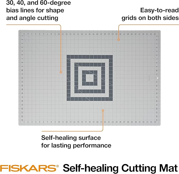 Fiskars Self Healing Cutting Mat for Quilting, Arts and Crafts, 24" x 36" Grid, Sewing Mat, Craft Cutting Board, Sewing Supplies and Quilting Tools