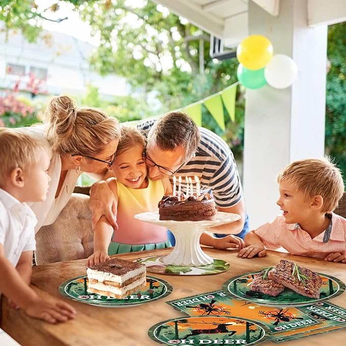 48Pcs Hunting Birthday Party Decorations Tableware Set Include Plates Napkins Forks Hunting Decor for 16 Guests