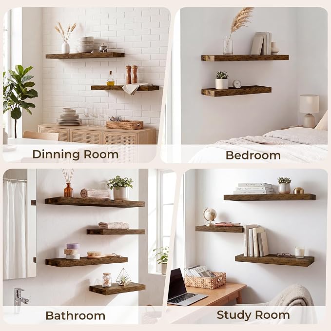 RICHFOCUS 40Inch Floating Shelves for Wall 1 Pack Shelves for Bedroom|Kitchen|Bathroom|Laundry Room Rustic Wood Wall Mounted Shelf with Invisible Brackets for Books|Storage|Decor, Rustic Brown