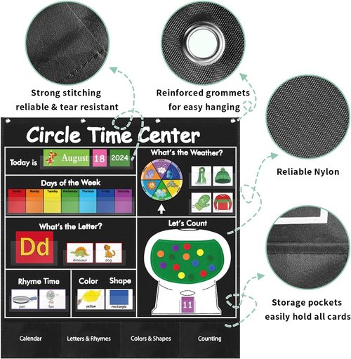 Circle Time Learning Center | Educational Pocket Chart Calendar for Classroom - Black