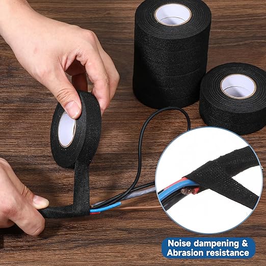 20 Rolls Wire Harness Tape, 3/4 Inch x 49 FT High Temp Self-Adhesive Fabric Electrical Cloth Tape for Automotive Engine Wiring Loom, Noise Damping, Insulation Protection