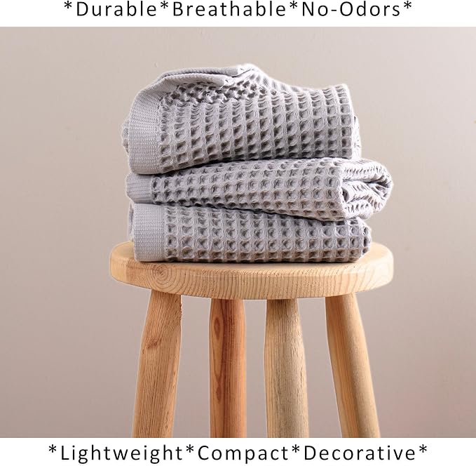 PÜSKÜL Natural 100% Turkish Cotton Waffle Kitchen Towels Set of 3 | Oeko-Tex, Premium Waffle Hand Towels for Bathroom | Soft Absorbent Quick-Dry Lint-Free Dish Towel Large 32x16 inch (3, Gray)
