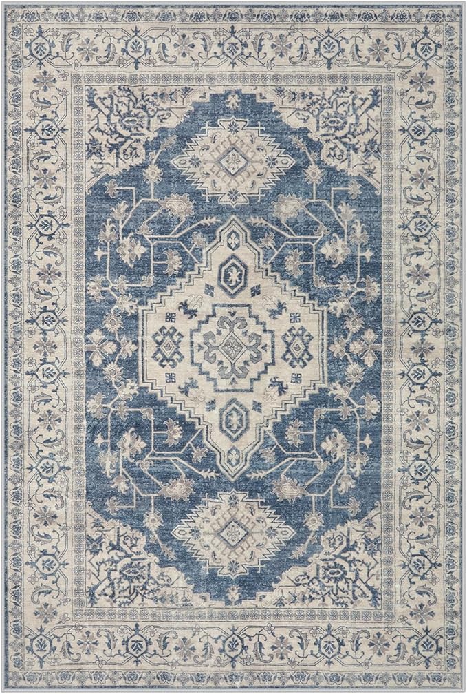 Lahome Oriental Washable Small Area Rug, 2x3 Rugs for Entryway Kitchen, Ultra-Thin Soft Indoor Door Mat Non Slip Throw Carpet for Bedroom Bathroom, Blue