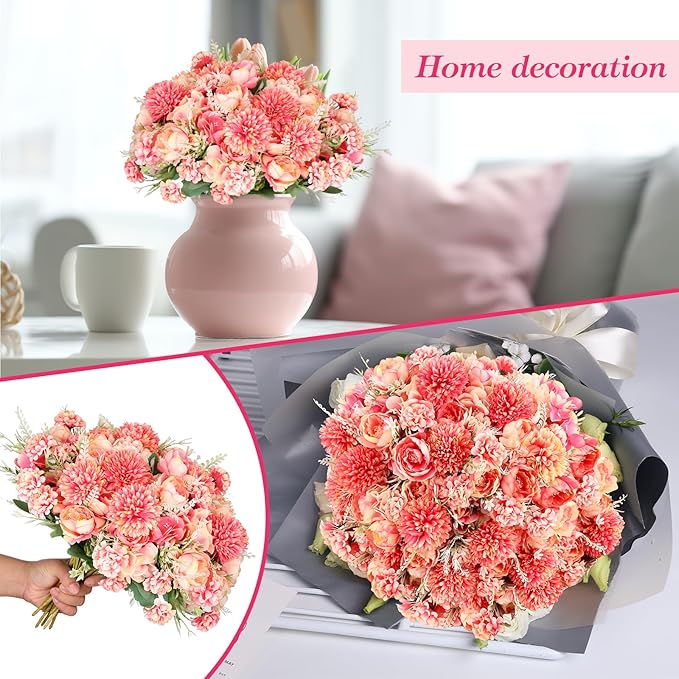 Olgaa 12 Bundles Peonies Artificial Flowers Silk Flowers Fake Peony Bouquet Faux Peonies Flowers Bulk for Wedding Decor Centerpiece Table Decorations (Red)